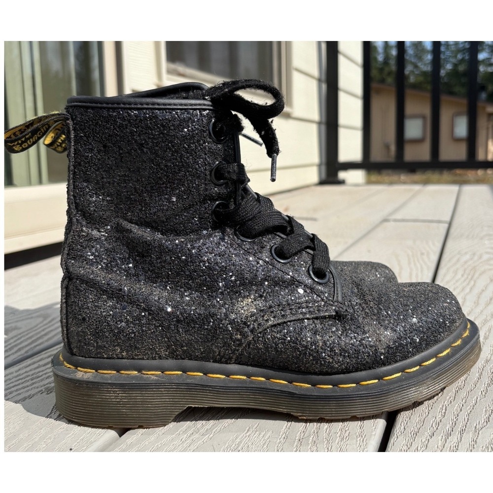 Dr. Martens 1460‎ Farrah Glitter Lace Up Ankle Boots Combat Black Women's US 7